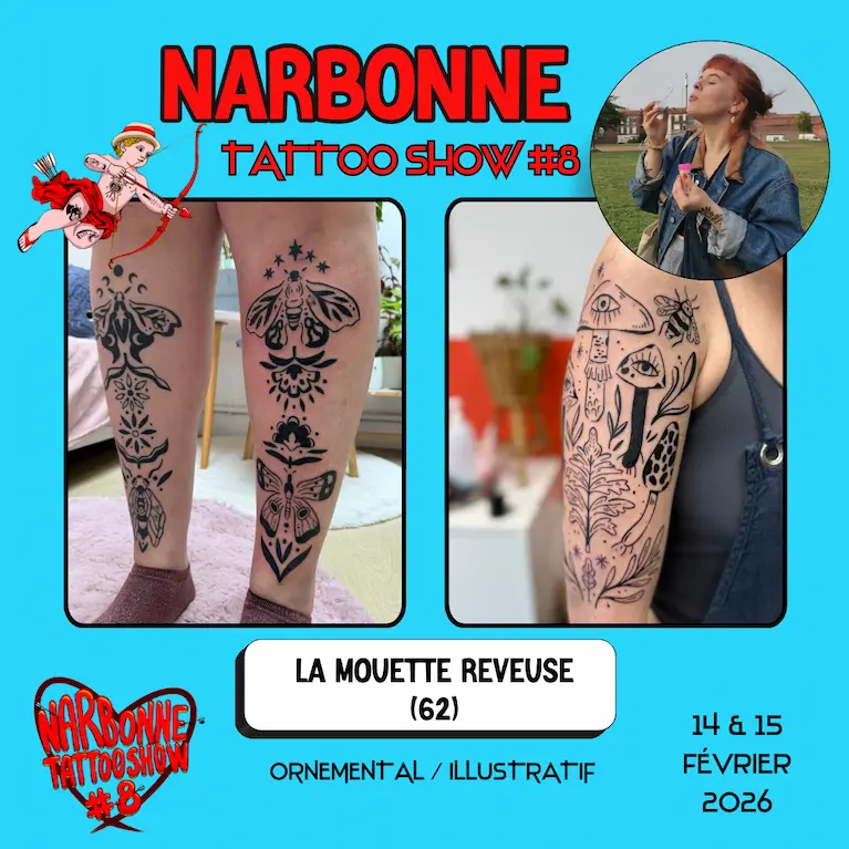 Occitania Events - Tatoueur - Narbonne Tattoo Show #8 - 14 et 15 février 2026 - LA MOUETTE REVEUSE Occitania Events - Tatoueur - Narbonne Tattoo Show #8 - 14 et 15 février 2026 - LA MOUETTE REVEUSE