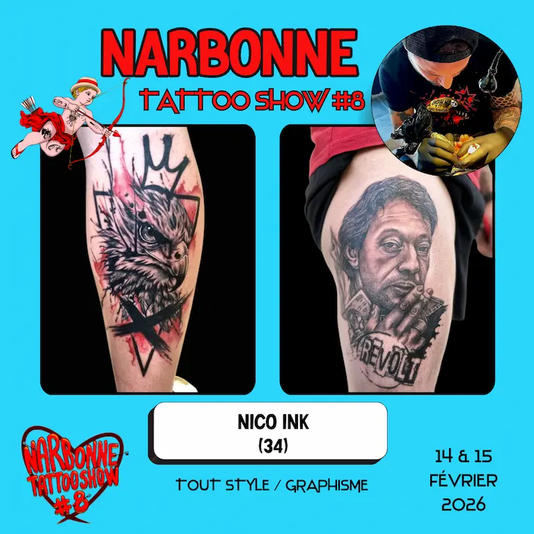 Occitania Events - Tatoueur - Narbonne Tattoo Show #8 - 14 et 15 février 2026 - NICO INK Occitania Events - Tatoueur - Narbonne Tattoo Show #8 - 14 et 15 février 2026 - NICO INK
