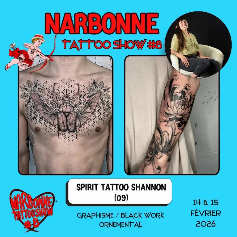Occitania Events - Tatoueur - Narbonne Tattoo Show #8 - 14 et 15 février 2026 - SPIRIT TATTOO SHANNON Occitania Events - Tatoueur - Narbonne Tattoo Show #8 - 14 et 15 février 2026 - SPIRIT TATTOO SHANNON