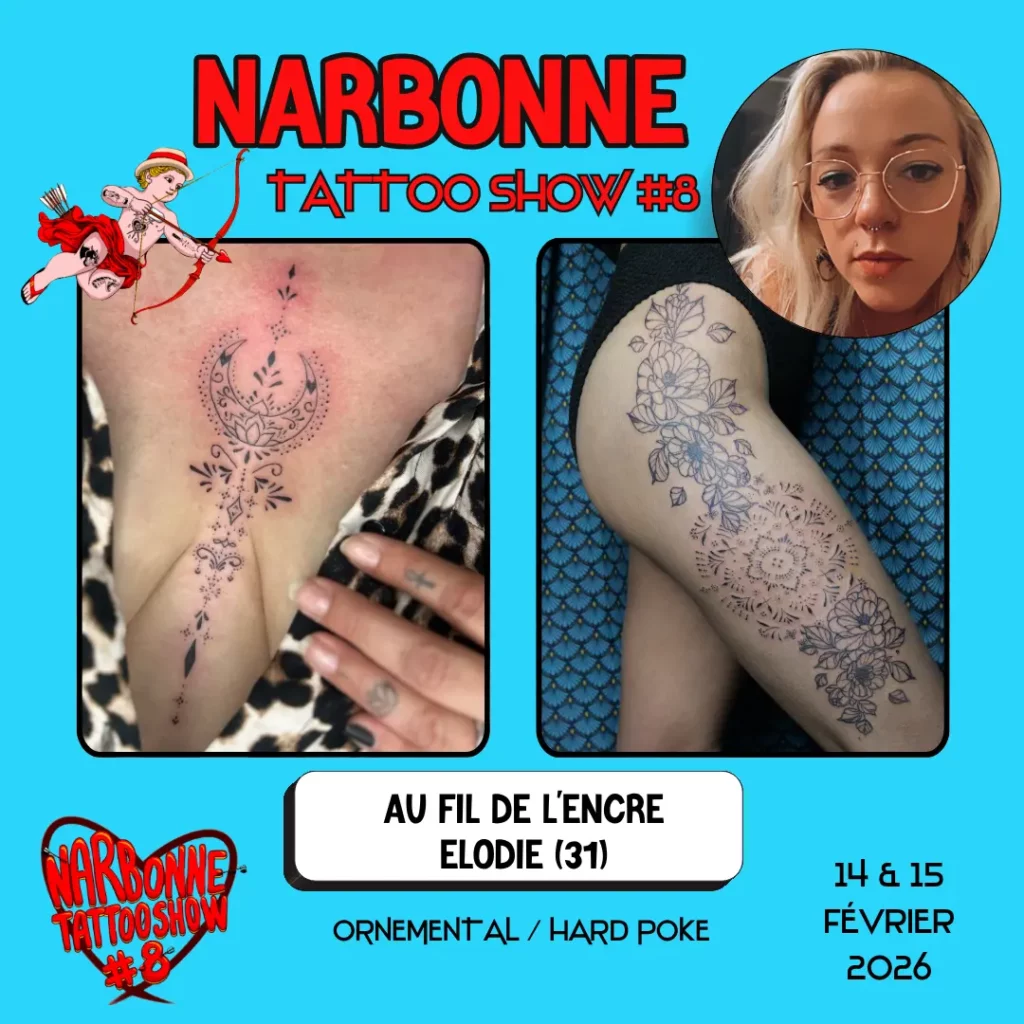 Occitania Events - Tatoueur - Narbonne Tattoo Show #8 - 14 et 15 février 2026 - AU FIL DE L’ENCRE – ELODIE Occitania Events - Tatoueur - Narbonne Tattoo Show #8 - 14 et 15 février 2026 - AU FIL DE L’ENCRE – ELODIE