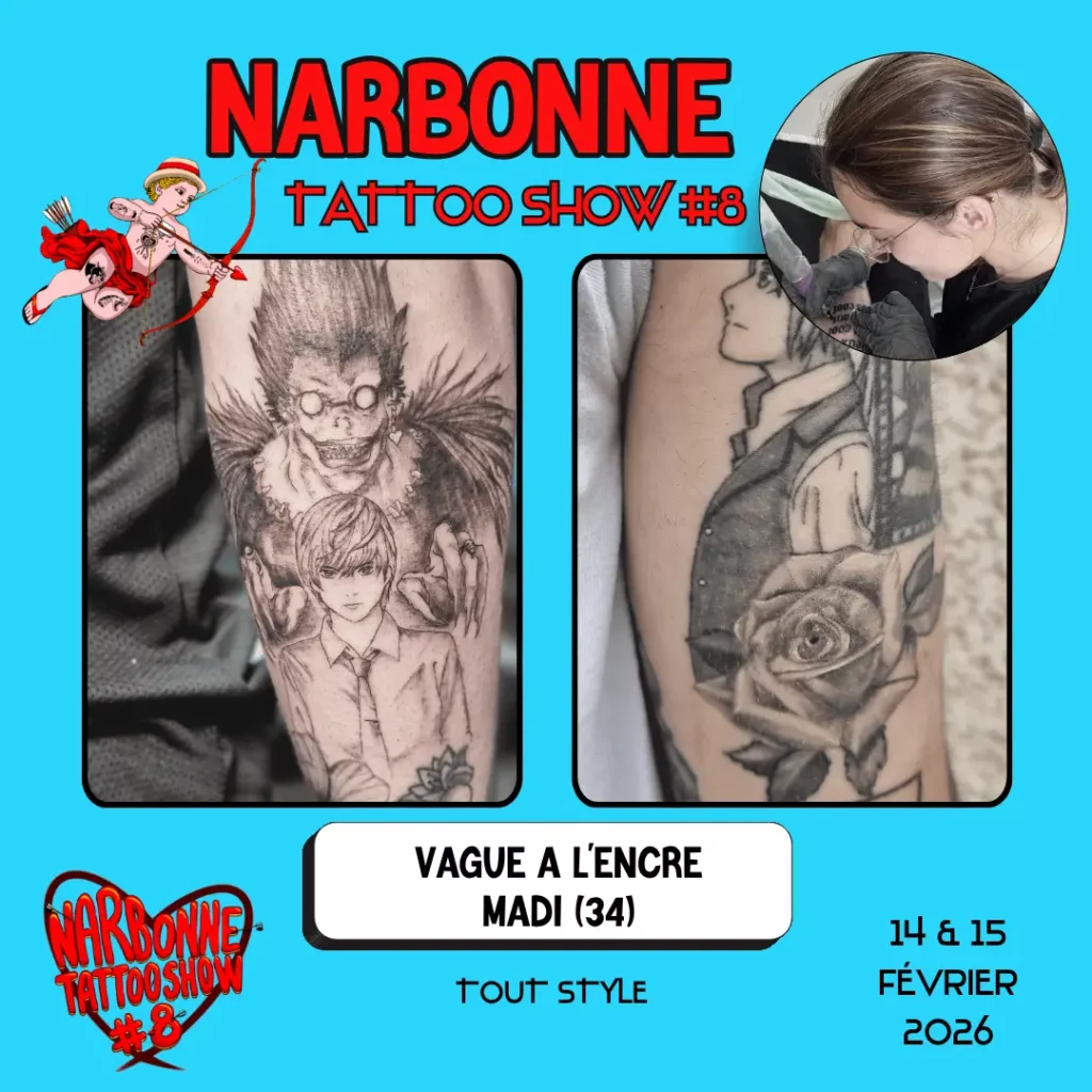 Occitania Events - Tatoueur - Narbonne Tattoo Show #8 - 14 et 15 février 2026 - VAGUE A L’ENCRE – MADI Occitania Events - Tatoueur - Narbonne Tattoo Show #8 - 14 et 15 février 2026 - VAGUE A L’ENCRE – MADI